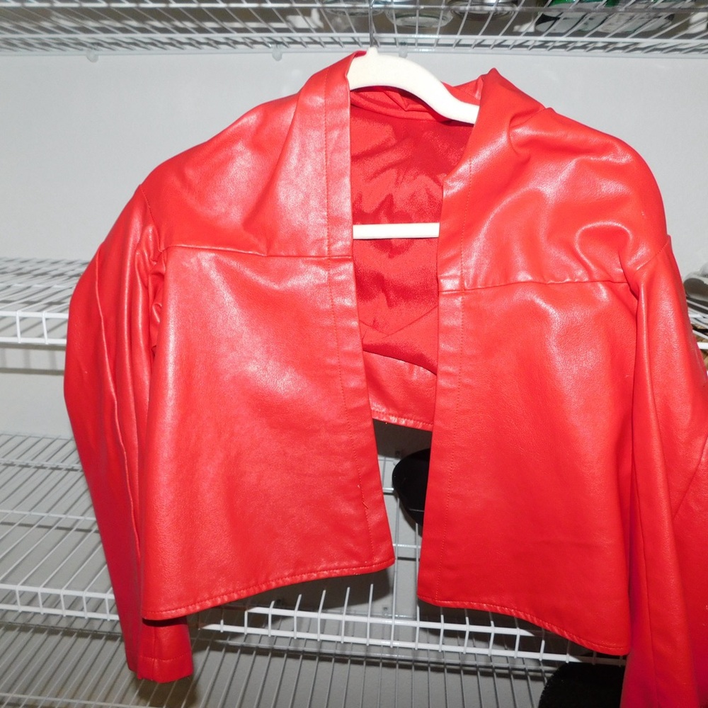 SHEIN Vibrant Red Leather Jacket (SHORT LENGTH) READ DESCRIPTION